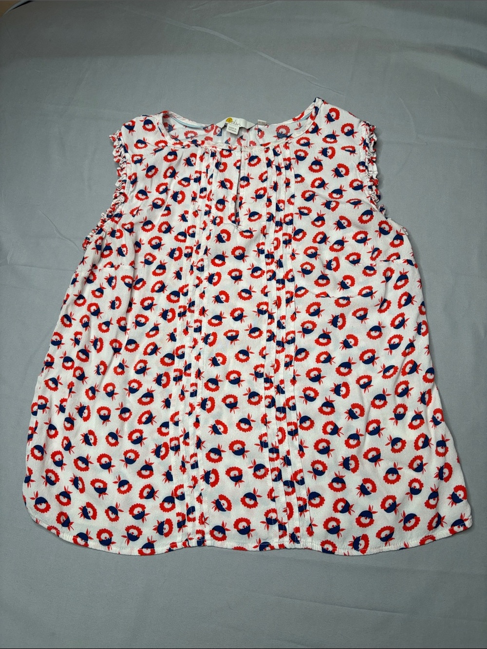 Boden Women’s White Sleeveless Floral Print Top Red Blue Size 6